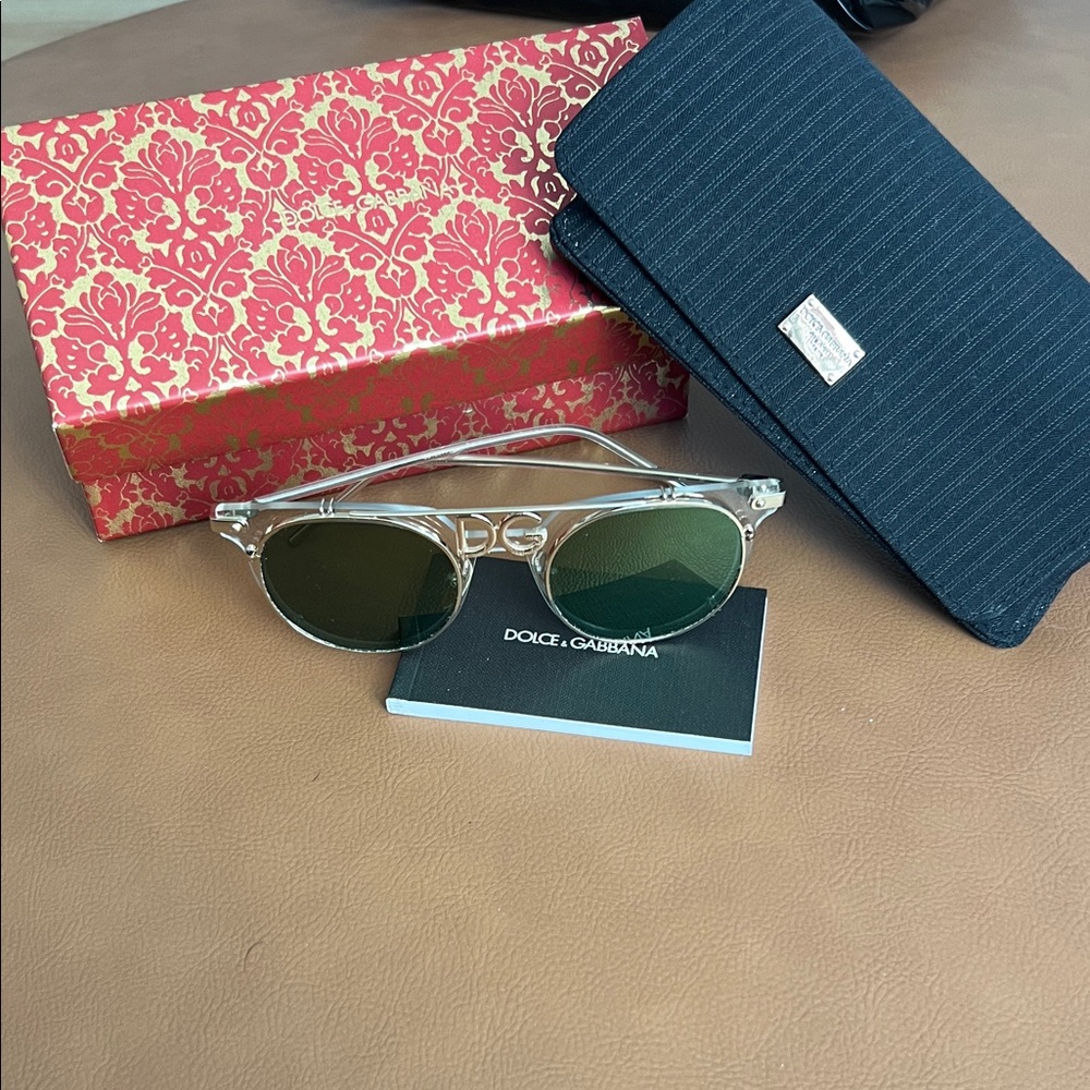 Dolce & Gabbana Silver Sunglasses with Green Lenses